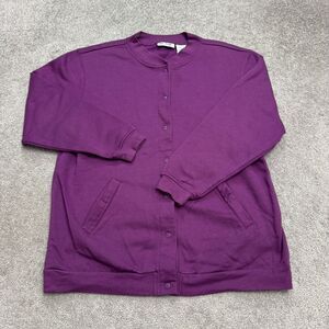 Blair Snap Button Down Sweatshirt Cardigan Womens Large Purple Pocket Casual